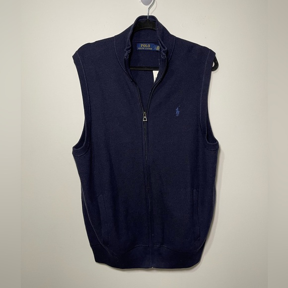 NWT- Polo Ralph Lauren Men’s navy Full zip Cotton sweater Vest in size L - Picture 2 of 8